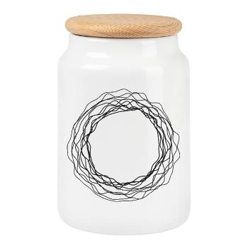 Tangled Wreath Circular Line Art - Cookie Jar with Wooden Lid - white - Front