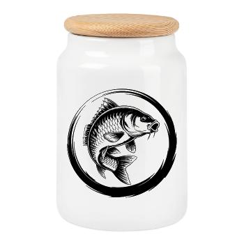 Pêche à la carpe - Boîte à biscuits avec couvercle en bois - blanc - Devant