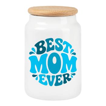 Best Mom Ever - Best Mom Design in Shades of Blue - Cookie Jar with Wooden Lid - white - Front