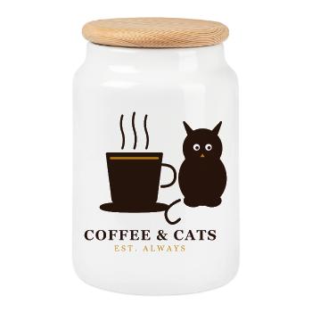 Coffee Cats Cozy Moments - Cookie Jar with Wooden Lid - white - Front