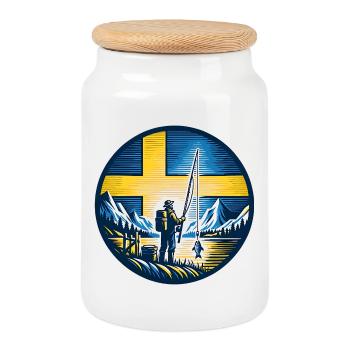 Schweden Angler - Keksdose mit Holzdeckel - Weiß - Vorne