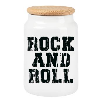 Rock'n'Roll-Distressed, fettes Typografie-Design - Keksdose mit Holzdeckel - Weiß - Vorne