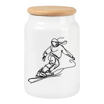 Dessin de snowboardeur - Boîte à biscuits avec couvercle en bois - blanc - Devant