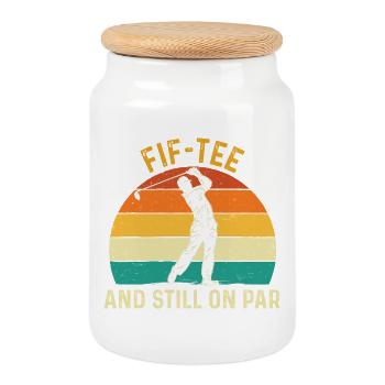 Fif Tee toujours en Par 50e anniversaire de golf - Boîte à biscuits avec couvercle en bois - blanc - Devant