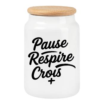 Pause Respire Crois Script - Boîte à biscuits avec couvercle en bois - blanc - Devant