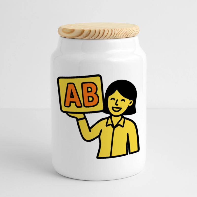 Teacher Elementary School ABC Vector Cookie Jar with Wooden Lid