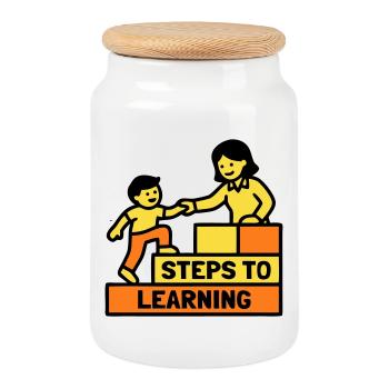 Steps to Learning Schule Logo - Keksdose mit Holzdeckel - Weiß - Vorne