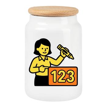 Teacher Math 123 School - Cookie Jar with Wooden Lid - white - Front