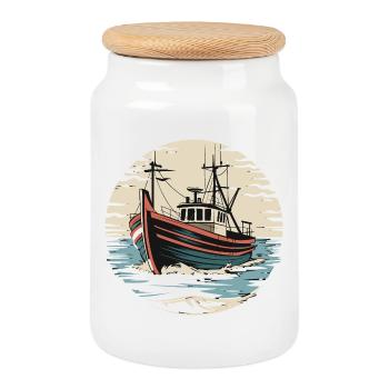 Bateau de pêche en haute mer Vintage Sailor Maritime - Boîte à biscuits avec couvercle en bois - blanc - Devant