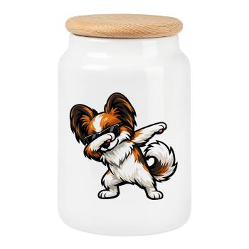 Dabbing Schmetterlingshund - Keksdose mit Holzdeckel - Weiß - Vorne