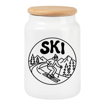 ski - Boîte à biscuits avec couvercle en bois - blanc - Devant