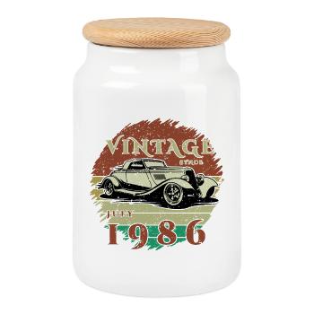 40th Birthday - Classics - Vintage since 07/1986 - Cookie Jar with Wooden Lid - white - Front