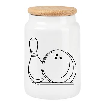 Boule et quille de bowling - Boîte à biscuits avec couvercle en bois - blanc - Devant