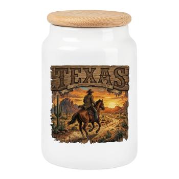 Texan Sunset Rider - Cookie Jar with Wooden Lid - white - Front