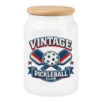 Graphique vintage du club de pickleball - Boîte à biscuits avec couvercle en bois - blanc - Devant