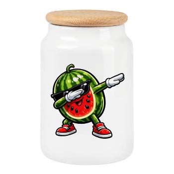 Dabbing Wassermelone - Keksdose mit Holzdeckel - Weiß - Vorne