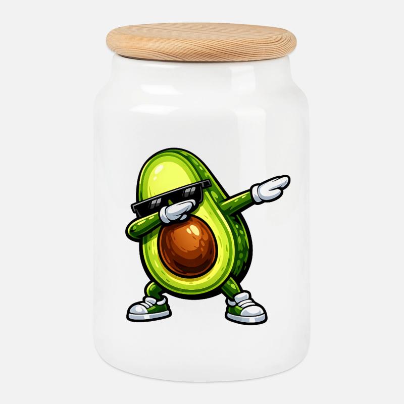 Dabbing Avocado - Keksdose mit Holzdeckel - Weiß