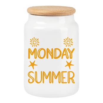 Less Monday more summer - Cookie Jar with Wooden Lid - white - Front