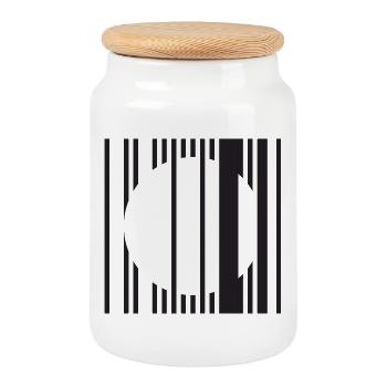Barred Circle Minimalism - Cookie Jar with Wooden Lid - white - Front