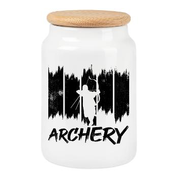 archery - Cookie Jar with Wooden Lid - white - Front