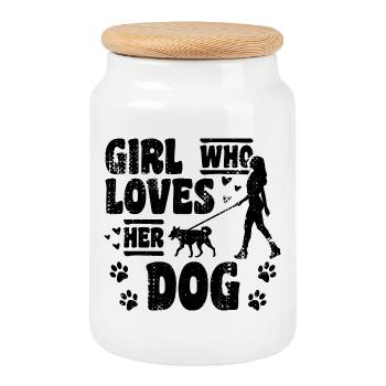 Girl Who Loves Her Dog - Keksdose mit Holzdeckel - Weiß - Vorne