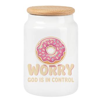 La foi en donut : Dieu contrôle - Boîte à biscuits avec couvercle en bois - blanc - Devant