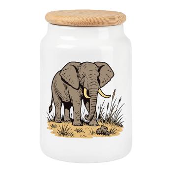 Elephant - Cookie Jar with Wooden Lid - white - Front