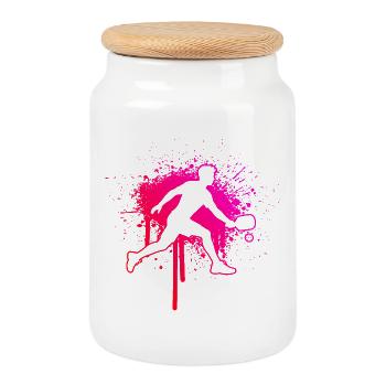 Pickleball tournament gift idea for the birthday - Cookie Jar with Wooden Lid - white - Front