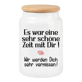 Abschied Kollegin - Schöne Zeit - Keksdose mit Holzdeckel - Weiß - Vorne