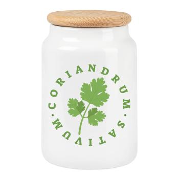 Coriander Circular Leaf Emblem - Cookie Jar with Wooden Lid - white - Front