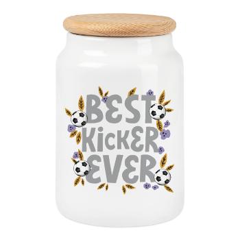 Best Kicker Ever – Fußball - Keksdose mit Holzdeckel - Weiß - Vorne