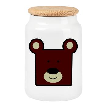 Reddish Brown Bear Head Minimal - Cookie Jar with Wooden Lid - white - Front