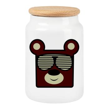 Bear with retro sunglasses - Cookie Jar with Wooden Lid - white - Front