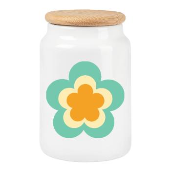70s Flower Pattern Hippie Gift - Cookie Jar with Wooden Lid - white - Front