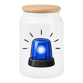 Blue Alarm Light Cartoon - Cookie Jar with Wooden Lid - white - Front