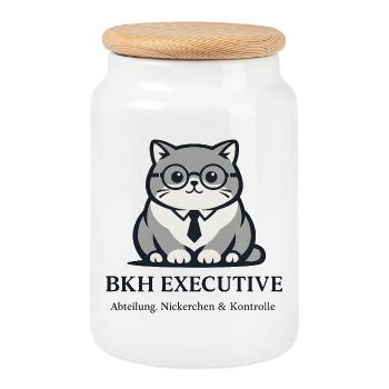 Executive Kater mit Brille - Keksdose mit Holzdeckel - Weiß - Vorne