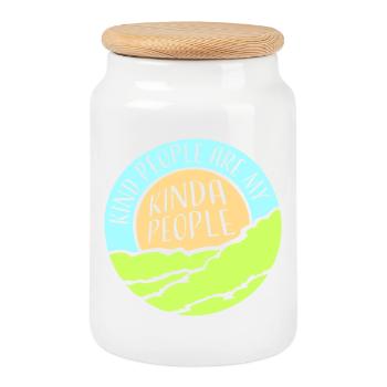 Kind People Are My Kinda People Friendliness - Cookie Jar with Wooden Lid - white - Front