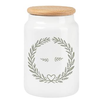 Verwurzelt in der Geschichte Lorbeer-Emblem - Keksdose mit Holzdeckel - Weiß - Vorne