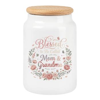 Mom & Grandma | Cadeau Maman et Mamie - Boîte à biscuits avec couvercle en bois - blanc - Devant