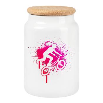 BMX-Fahren Geschenkidee für die Freestyle-Fahrerin - Keksdose mit Holzdeckel - Weiß - Vorne