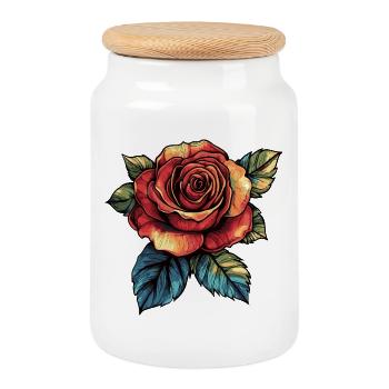 Fleur de rose - Boîte à biscuits avec couvercle en bois - blanc - Devant