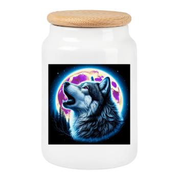 Le loup hurle à la pleine lune - Boîte à biscuits avec couvercle en bois - blanc - Devant