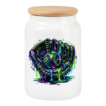 Baseball Handschuh Neon Graffiti Design - Keksdose mit Holzdeckel - Weiß - Vorne