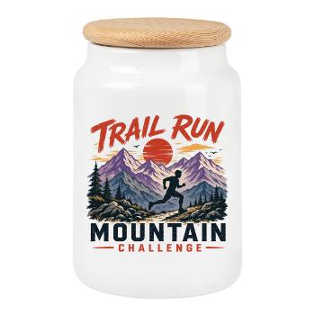Course sur sentier - Défi de montagne - Boîte à biscuits avec couvercle en bois - blanc - Devant