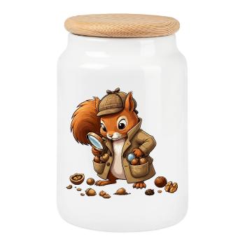 Manteau d’écureuil détective - Boîte à biscuits avec couvercle en bois - blanc - Devant
