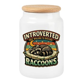Introverted raccoon discussable - Cookie Jar with Wooden Lid - white - Front