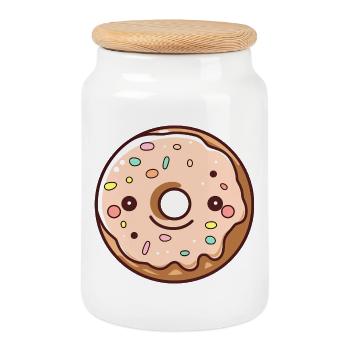 Kawaii Donut Scatter Decoration - Cookie Jar with Wooden Lid - white - Front