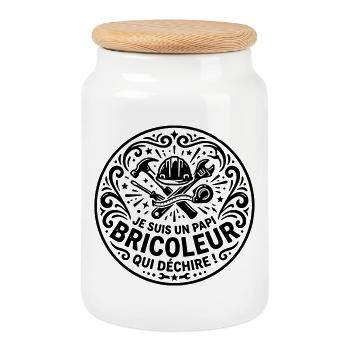 Je suis un papi bricoleur qui déchire  - Boîte à biscuits avec couvercle en bois - blanc - Devant