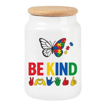 Autism Be Kind Awareness | Colorful Butterfly - Cookie Jar with Wooden Lid - white - Front