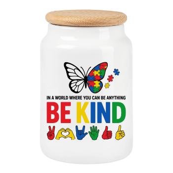 Autismus Sei freundlich Bewusstsein | Bunter Schmetterling - Keksdose mit Holzdeckel - Weiß - Vorne